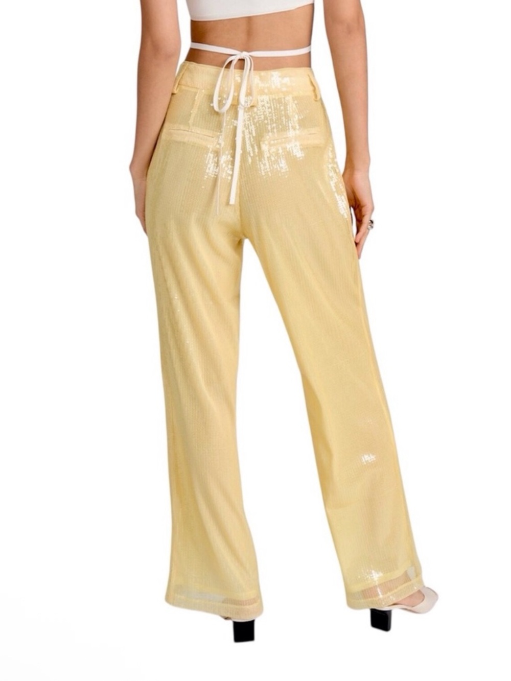 New Staud Luisa Sequin Pants in Sunray Butter Yellow in Size 8 - Picture 4 of 13